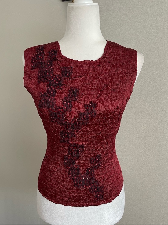 Alberto Makali Tops - Alberto Makali Sleeveless Ruched Beaded Top in Deep Wine